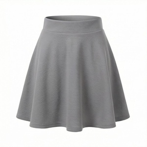 Jupe courte trapèze pour femme, taille élastique, couleur unie, style décontracté, 100 % polyester tissé, toutes saisons - Product Image 1