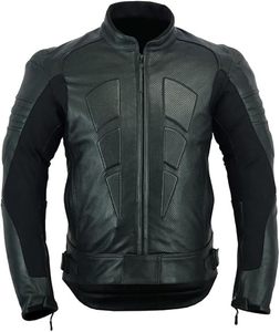 Men's Black Leather <b>Motorcycle</b> <b>Jacket</b> Full Sleeve Windproof All Seasons Racing Wear - Product Image 4