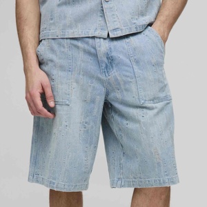 Wholesale OEM Men's Denim Summer Shorts 100% Cotton Hip Hop Style Anti-Wrinkle Breathable Drawstring Closure Stone Washed - Product Image 5