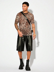 Shorts Bermuda en Cuir de Mouton Imperméables et Respirants, Taille Haute Élastique, Jambes Larges Lavées, Style Streetwear - Product Image 5