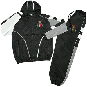 Branded <b>Black</b> Hooded <b>Windbreaker</b> Tracksuit Embroidery Full Sleeve Zipper Front Side Pockets Autumn Sporty Style Adult Wear - Product Image 1