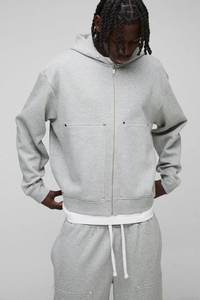 Ensemble de survêtement d'hiver coupe-vent en molleton 100 % coton pour homme, style streetwear personnalisé, avec sweat à capuche intégral uni - Product Image 3