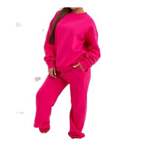 Conjunto completo de mujer ecológico 100% algodón Jogging pantalones sudaderas con capucha Casual patrón sólido chándal de talla grande transpirable - Product Image 1