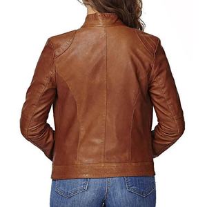Handmade Brown Sheep Skin Leather Women's <b>Short</b> Casual Stylish Slim Fit Fur Decoration Genuine <b>Denim</b> Leather <b>Jacket</b> Cotton - Product Image 4