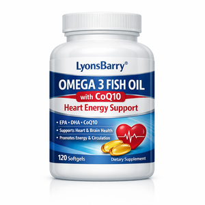 Aceite de Pescado Omega 3 con CoQ10 en Cápsulas Blandas de 500mg, Apoyo para el Corazón y la Energía, Sin Gluten, LyonsBarry, Fabricante OEM GMP - Product Image 2
