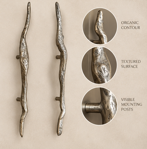 Poignée de porte texturée ondulée, finition argentée, poignée de meuble artistique allongée, quincaillerie décorative pour intérieurs de luxe - Product Image 5