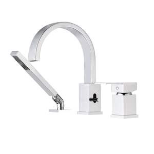 3-<b>Hole</b> Roman Tub <b>Filler</b> with Hand Shower Deck Mount Waterfall Bathtub Faucet with Sprayer Set Bath & Shower Faucets - Product Image 1