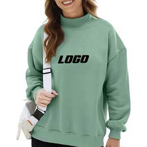 Sudadera con cuello simulado y logotipo personalizado, gris, oversize, para mujer, de forro polar grueso, al por mayor, ropa en blanco a granel - Product Image 3