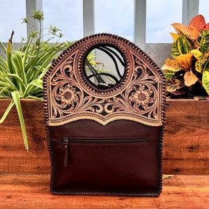 Best Seller Hand Tooled Genuine Leather Large <b>Turquoise</b> Fringe Crossbody Bag for Women's Western Cowhide Floral Top Handle Purse - Product Image 5