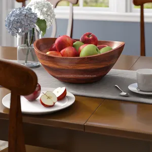 Plato ovalado de madera hecho a mano con diseño rústico moderno, cuenco personalizado para verduras, comedor y mesa de fiesta - Product Image 1