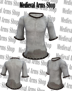 Haubert en maille artisanal avec garniture en cuir, demi-manches, en aluminium, pour adulte unisexe, pour chevalier, reconstitution historique, armure - Product Image 4