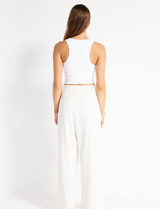 Pantalones anchos de cintura alta blancos, plisados al frente, de satén, elegantes, largos, holgados, de verano, para mujer - Product Image 4