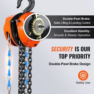 "10 FT 1100 LBS Hand Chain <b>Hoist</b> with Double Pawl Brake and G80 Galvanized Carbon Steel for Farm Use" - Product Image 3