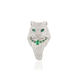 18K Art Deco Emerald <b>Cat</b> <b>Ring</b> with Invisible Set Cluster Diamonds - Product Image 4