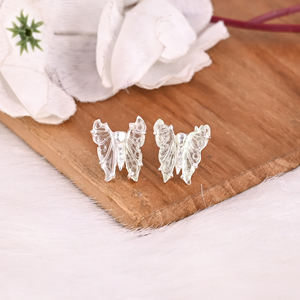 Boucles d'oreilles tendance en argent sterling 925 pour femme, avec pierres précieuses naturelles en tourmaline bio sculptée en forme de papillon, bijoux de déclaration élégants - Product Image 2