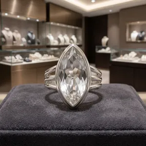 Elegante Anillo de Plata de Ley 925 con Cristal de Cuarzo Transparente, Engaste de Bisel, Joyería de Moda Unisex para Uso Diario, para Mujer - Product Image 3