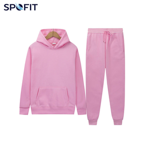 SPOFIT ชุดวอร์มผ้าฟลีซมีฮู้ดสำหรับเด็กผู้หญิง สีชมพู แขนยาว สีพื้น เสื้อสเวตเชิ้ตผ้าฝ้าย กางเกงมีเชือกผูก มีกระเป๋าข้าง - Product Image 1