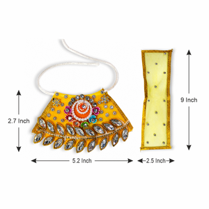 Ensemble robe et chunni jaunes de créateur Laddu Gopal avec ornements en pierres, perles et feuilles - Product Image 2