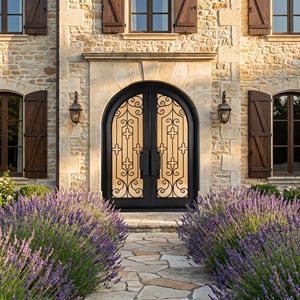 Puerta Doble de Entrada de Hierro Forjado Moderna y de Lujo, con Arco Superior y Diseño de Espiral, Resistente al Agua, Abatible, para Uso Exterior - Product Image 5