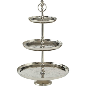 Étagère à gâteaux moderne de luxe à 2 niveaux en acier inoxydable, ronde, pour servir et présenter desserts, pâtisseries et snacks – En vente - Product Image 3