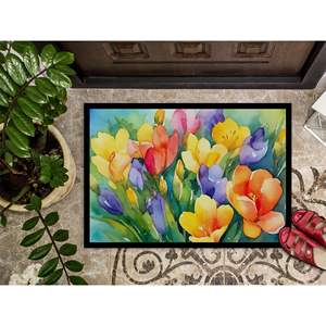 Paillasson aquarelle Freesias antidérapant lavable à poils bas 24H X 36W tapis d'entrée intérieur et extérieur pour porte d'entrée - Product Image 3