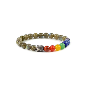 Bracelet bouddha en labradorite de haute qualité, perles des sept chakras, cadeau romantique, bijoux à la mode pour hommes et femmes, méditation énergétique - Product Image 1