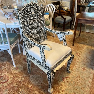 Bone Inlay Decorative Chair Luxury <b>Armchair</b> With Solid Back White Upholstery For Living Room Furniture - Product Image 1