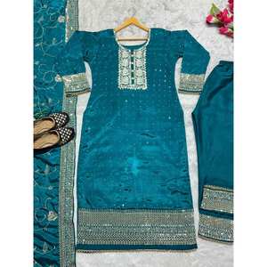 Salwar Kameez de Estilo Elegante - Conjunto de Fiesta con Top, Pantalón y Dupatta en Material de Poliéster - Product Image 4