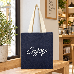 Bolsa de tela azul vaquera con estampado de floques, 34x38x0 cm, 300 GSM, asa de cinta de algodón, logotipo personalizado, venta al por mayor, marca privada, bolsa ecológica - Product Image 4