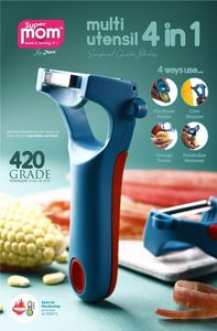 Éplucheur de légumes en acier inoxydable Anax 4 en 1, outil manuel pour éplucher les fruits et les légumes, poignée ergonomique, coupe-légumes de cuisine - Product Image 1