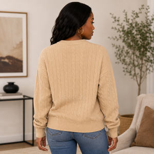 Cosh International Sorority Sisterhood Acrylic <b>Beige</b> Knitted Crew Neck Sweater Long Sleeve Casual Solid Color Autumn Top - Product Image 4