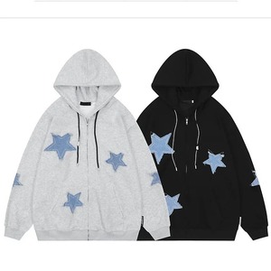 Pull à capuche rétro américain Star Pic, en molleton, coupe ample, décontracté, pour couples - Product Image 1