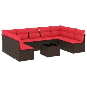 Ensemble de canapés de patio en polyrotin marron, 10 pièces, avec coussins, meubles d'extérieur durables - Product Image 2