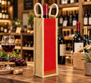 Sac à vin en jute pour bouteille individuelle avec poignées, personnalisable, sac cadeau pour vin, sacs à vin tendance sur mesure - Product Image 4
