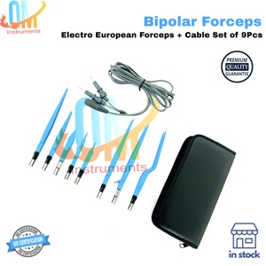 Ensemble professionnel de 9 pinces à baïonnette bipolaires européennes électriques |   Qualité supérieure, revêtement bleu |   Acier inoxydable de qualité médicale - Product Image 2