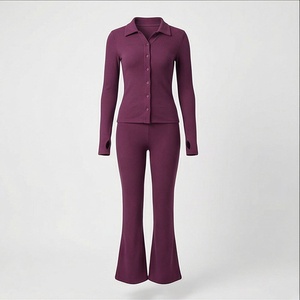 Ensemble de yoga sans couture extensible et respirant pour femme, tenue de sport personnalisable avec logo pour la gym et l'exercice, vente en gros - Product Image 1