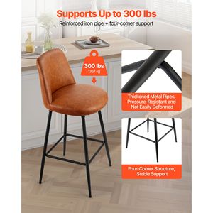 Set of 3 Modern PU <b>Leather</b> Counter Barstools 27-Inch Height Swivel <b>Stools</b> with Metal Legs and Armrests - Product Image 6