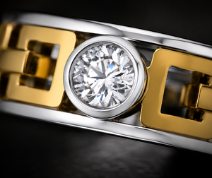 Bague en or et diamants pour homme sur mesure, bicolore |    Bague solitaire sertie de pierres |   Fabricant et exportateur de bijoux fins - Product Image 3