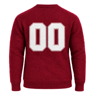 Pull en tricot doux pour homme, couleur bordeaux, col rond, manches longues, décontracté, pour l'hiver, avec logo personnalisé en relief sur la poitrine - Product Image 2