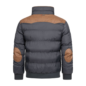Men's Winter Waterproof <b>Quilted</b> Jacket Stand Collar Knitted Windproof <b>Thick</b> Polyester Fiber Casual Patch Design Zipper Closure - Product Image 2