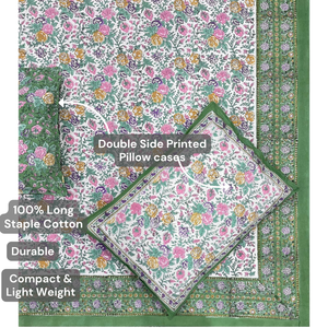 Sábana Plana King Size de Algodón Hecha a Mano en Jaipur, Diseño Floral Estampado en Bloque, Suave, Transpirable y Duradera para Toda Temporada, para Hogar y Hotel - Product Image 4