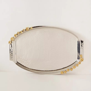 <b>Top</b> Selling Stainless Steel Metal Serving Tray With Decorative <b>Cherry</b> Blossom Floral Accents Handles For Home Decoration On-Sale - Product Image 6