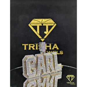 Designer CARL <b>Name</b> <b>Necklace</b> Lab Grown Diamond Hand Set Stones <b>Custom</b> Iced Out Pendant By Trisha Jewels - Product Image 4