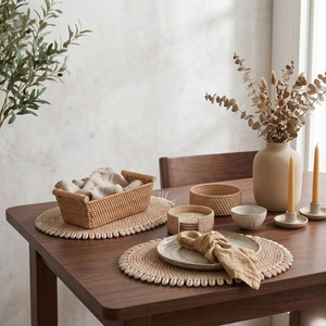 ชุดแผ่นรองจานสานมือสไตล์โบฮีเมียน รูปวงรี พร้อมตะกร้าหวาย Viettimecraft - Product Image 2
