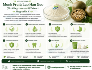 Approvisionnement direct de l'usine HGO Extrait de fruit de moine naturel/Luo Han Guo (Siraitia grosvenorii) Mogroside V 5% (extrait standardisé) - Product Image 4