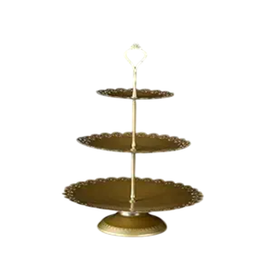 Luxuries 2 Tier Hammered Stainless Steel <b>Cake</b> <b>Stand</b> With Gold Leaf Accents Elegant Dessert Server For Parties & Home Decor - Product Image 3