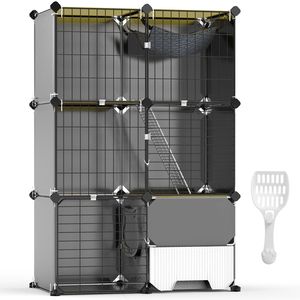 3-Tier Indoor <b>Cat</b> Cage with Detachable Litter <b>Box</b> Hammock Metal Wire Kennel <b>Cat</b> House Enclosure 1-2 Kit Pet Furniture - Product Image 1