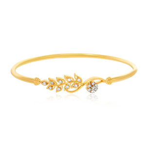 Brazalete de Oro Amarillo con Diamantes para Mujer, Diseño de Hoja, Corte Brillante Redondo, Diamantes Cultivados en Laboratorio, Estilo Romántico, Uso Diario - Product Image 1