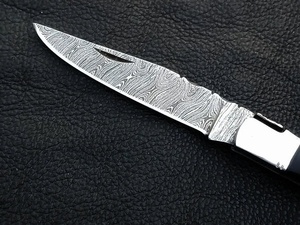 Handmade Damascus Steel <b>Drop</b> Point Straight Folding Pocket Knife Black Wood Handle Leather Belt Sheath Custom Outdoor Utility - Product Image 2