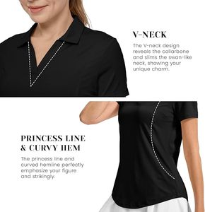 <b>Women's</b> Black Short Sleeve Polo Shirt Solid Color Breathable Knitted Casual Sport <b>Top</b> - Product Image 5